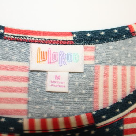 LULAROE Carly Flag Dress Med Americana Patriotic USA Red White Blue Midi - Picture 3 of 6